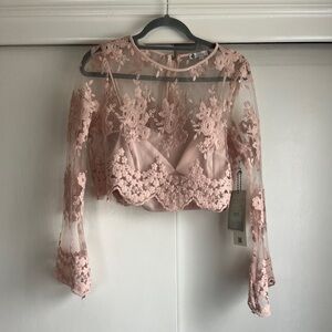 Iris Floral Lace Blouse in Soft Pink